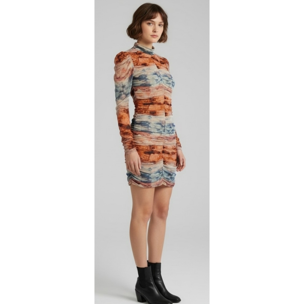 Wild Fable Long sleeve Ruched Mesh Bodycon dress Blue & Orange Size S